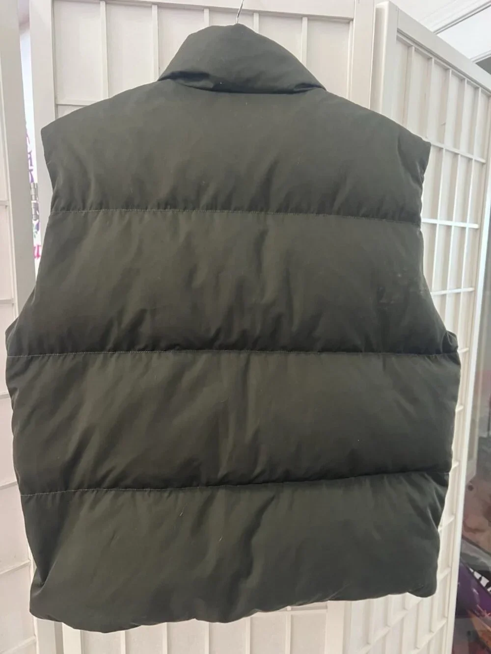 Banana Republic Goose Down Puffer Vest Men's LG Green Full Zip Button Front